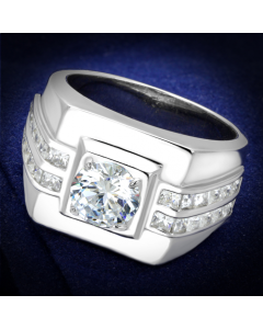  Rhodium 925 Sterling Silver Ring with AAA Grade CZ in Clear